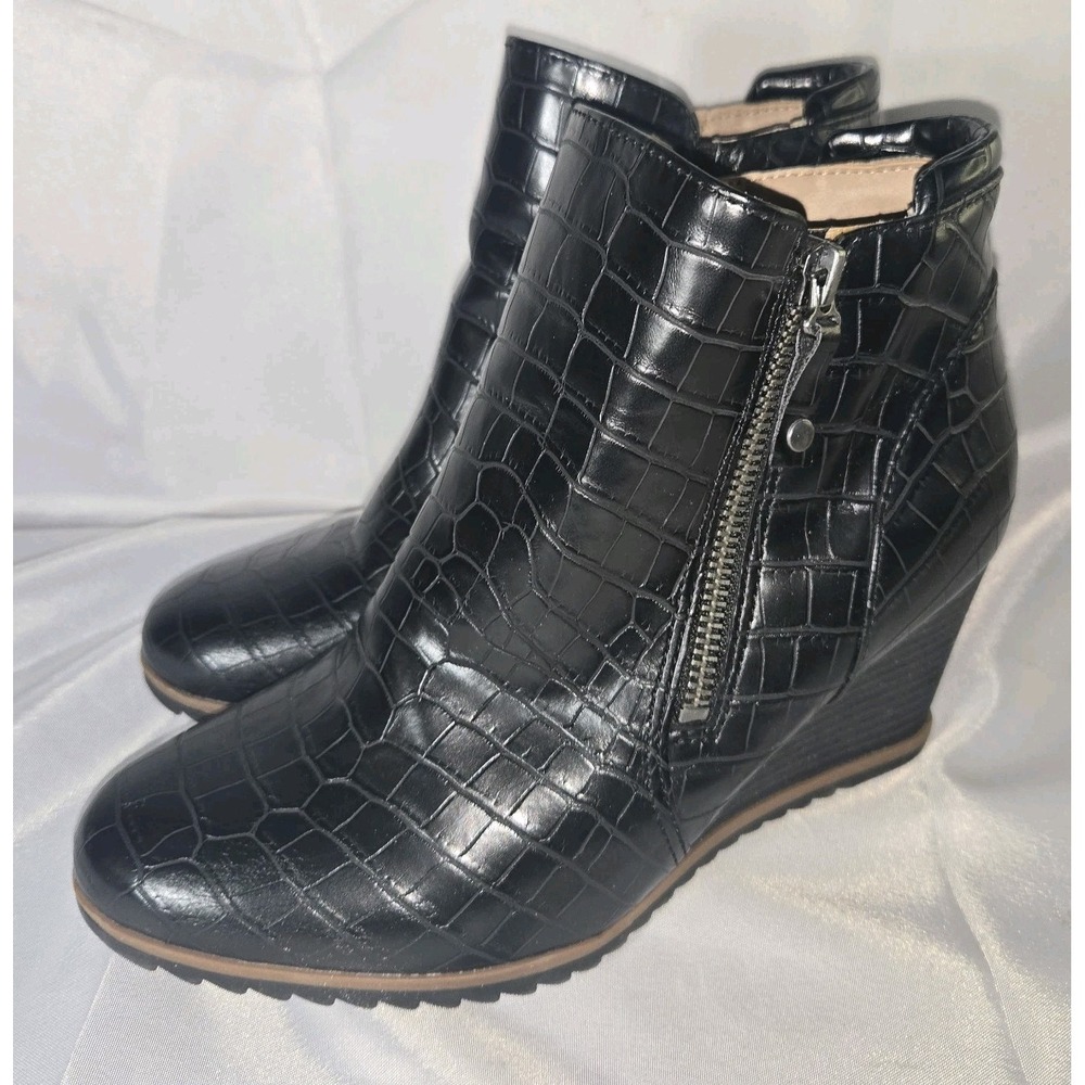 Naturalizer SOUL Women's Haley Croc Black Wedge Boots Sz 7.5W
